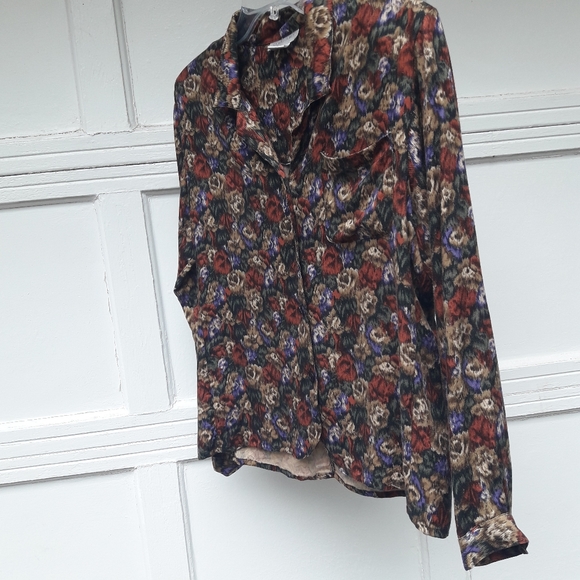 Vintage Blouse Button Down Roses Bold Print Camo - Picture 3 of 13